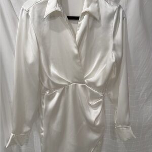 Zara White Satin- like faux wrap dress size XS